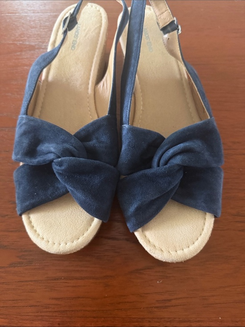 Lands' End Navy Knotted Slingback Sandals with Tan Footbed